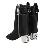 Dolce & Gabbana Black Padded Mid Calf Logo Heel Boots Shoes