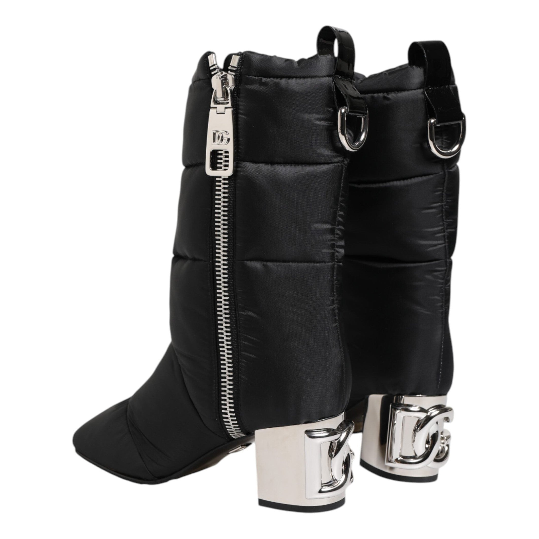 Dolce & Gabbana Black Padded Mid Calf Logo Heel Boots Shoes