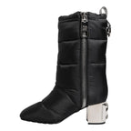 Dolce & Gabbana Black Padded Mid Calf Logo Heel Boots Shoes