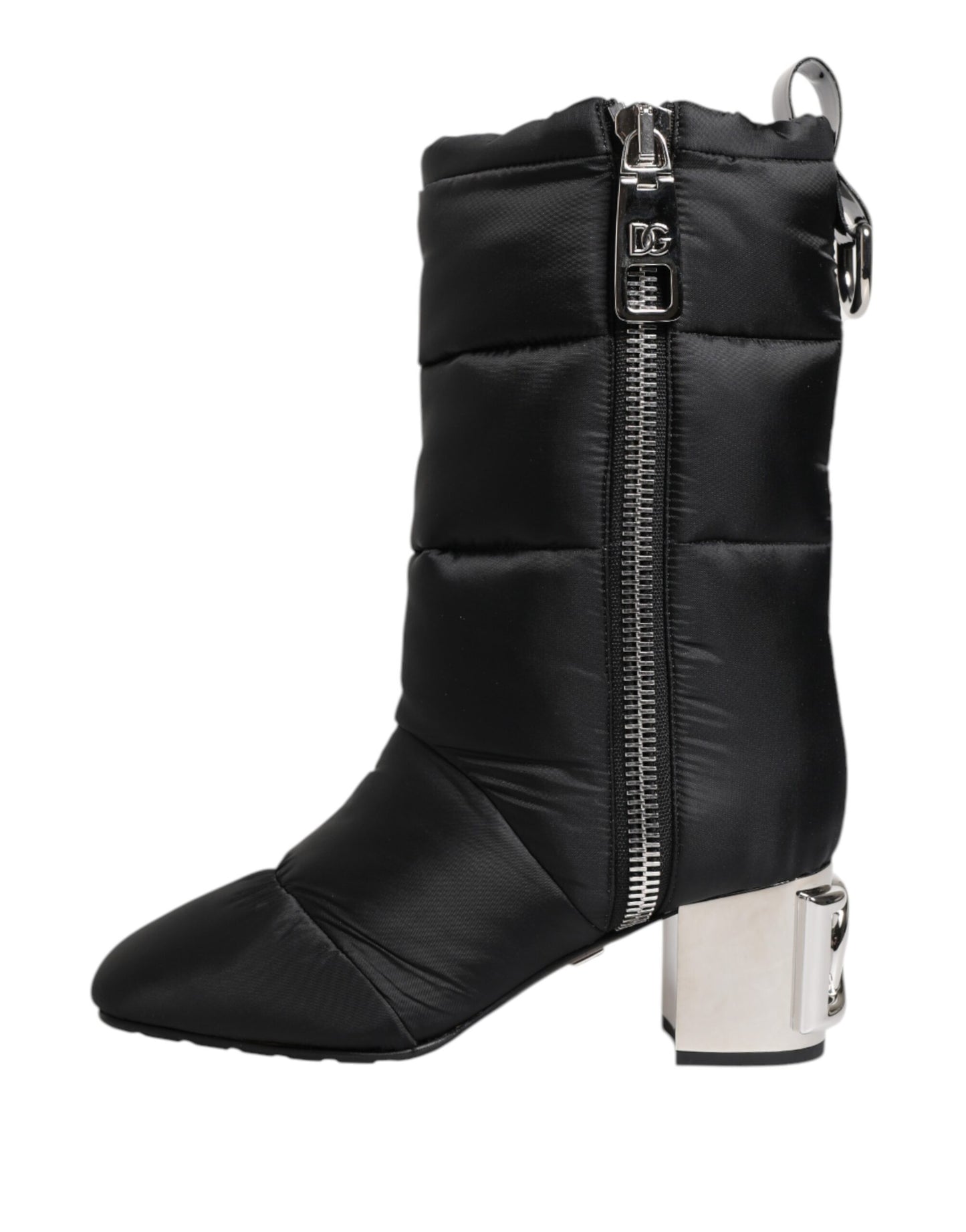 Dolce & Gabbana Black Padded Mid Calf Logo Heel Boots Shoes Dolce & Gabbana