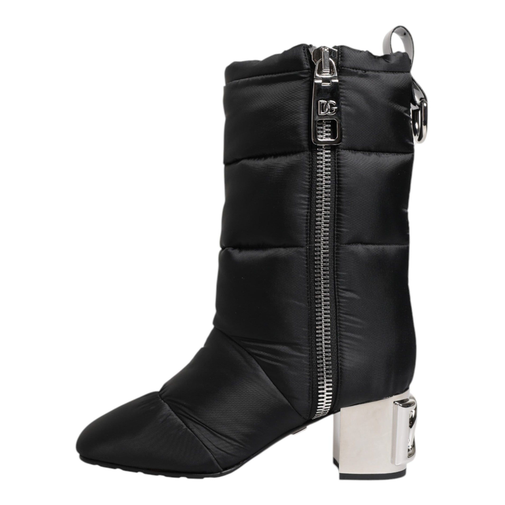 Dolce & Gabbana Black Padded Mid Calf Logo Heel Boots Shoes