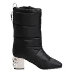 Dolce & Gabbana Black Padded Mid Calf Logo Heel Boots Shoes