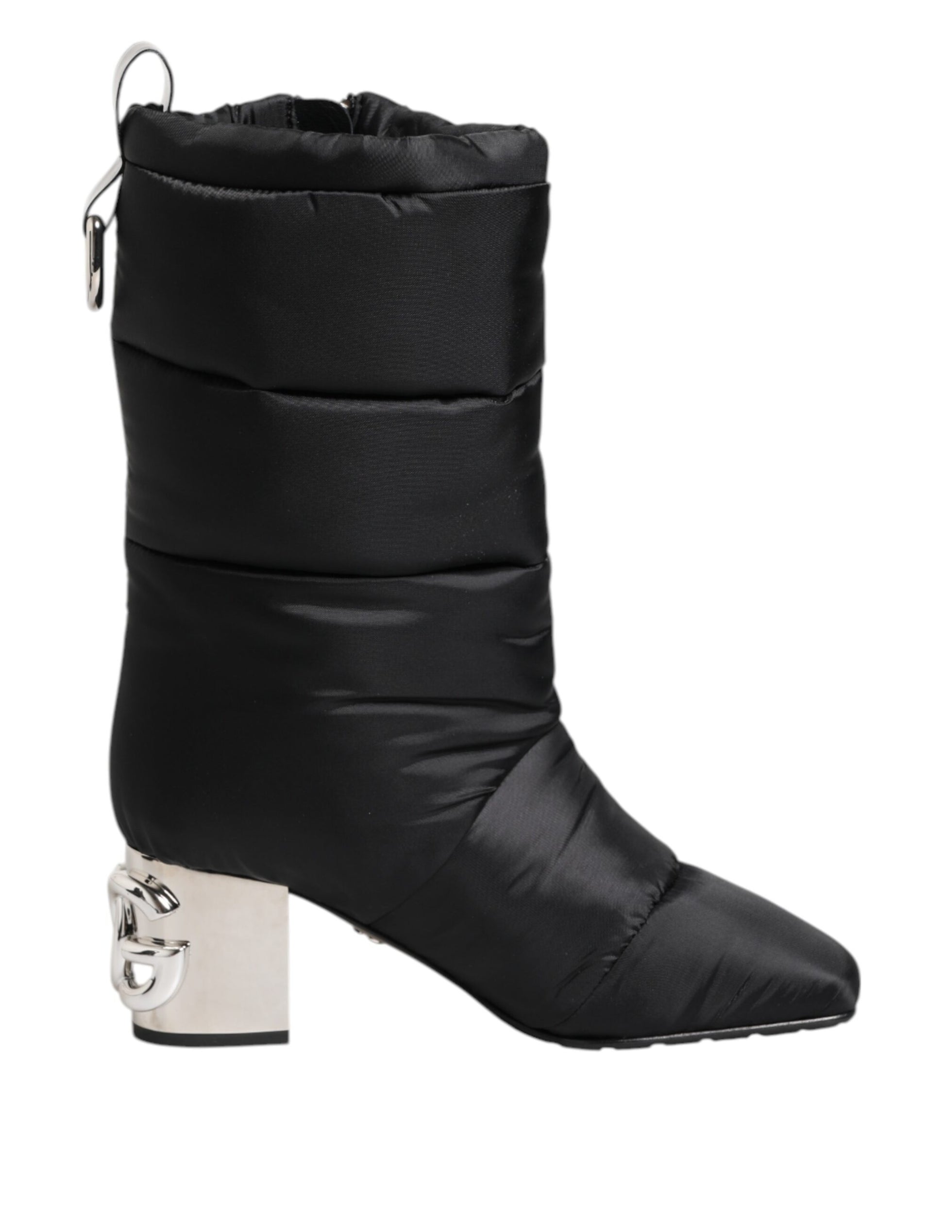 Dolce & Gabbana Black Padded Mid Calf Logo Heel Boots Shoes Dolce & Gabbana