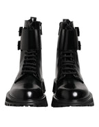 Dolce & Gabbana Black Leather Lace Up Mid Calf Boots Shoes - Eljoys Fashion 