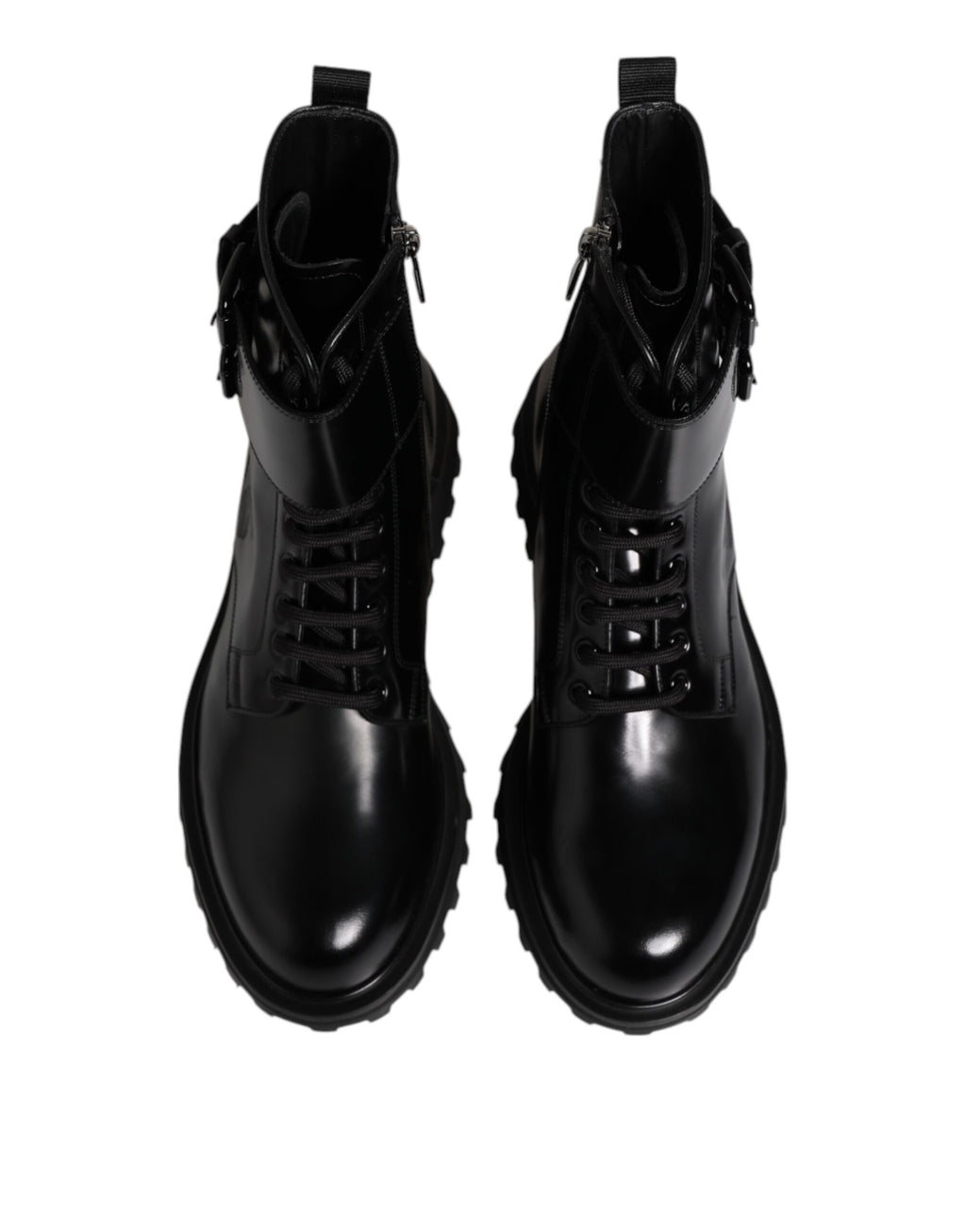 Dolce & Gabbana Black Leather Lace Up Mid Calf Boots Shoes - Eljoys Fashion 