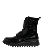 Dolce & Gabbana Black Leather Lace Up Mid Calf Boots Shoes - Eljoys Fashion 