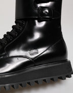 Dolce & Gabbana Black Leather Lace Up Mid Calf Boots Shoes - Eljoys Fashion 