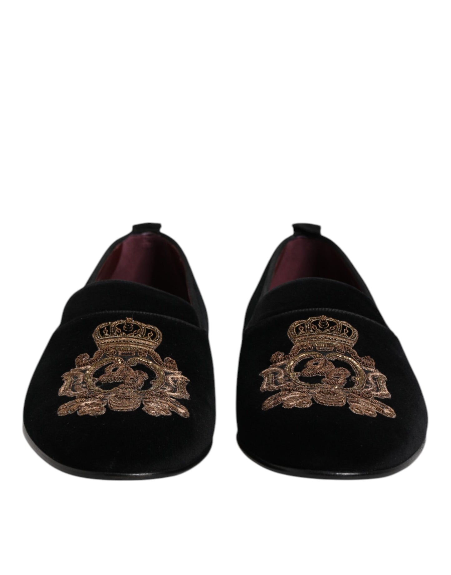 Dolce & Gabbana Black Velvet Gold Crown Mens Loafers Shoes Dolce & Gabbana