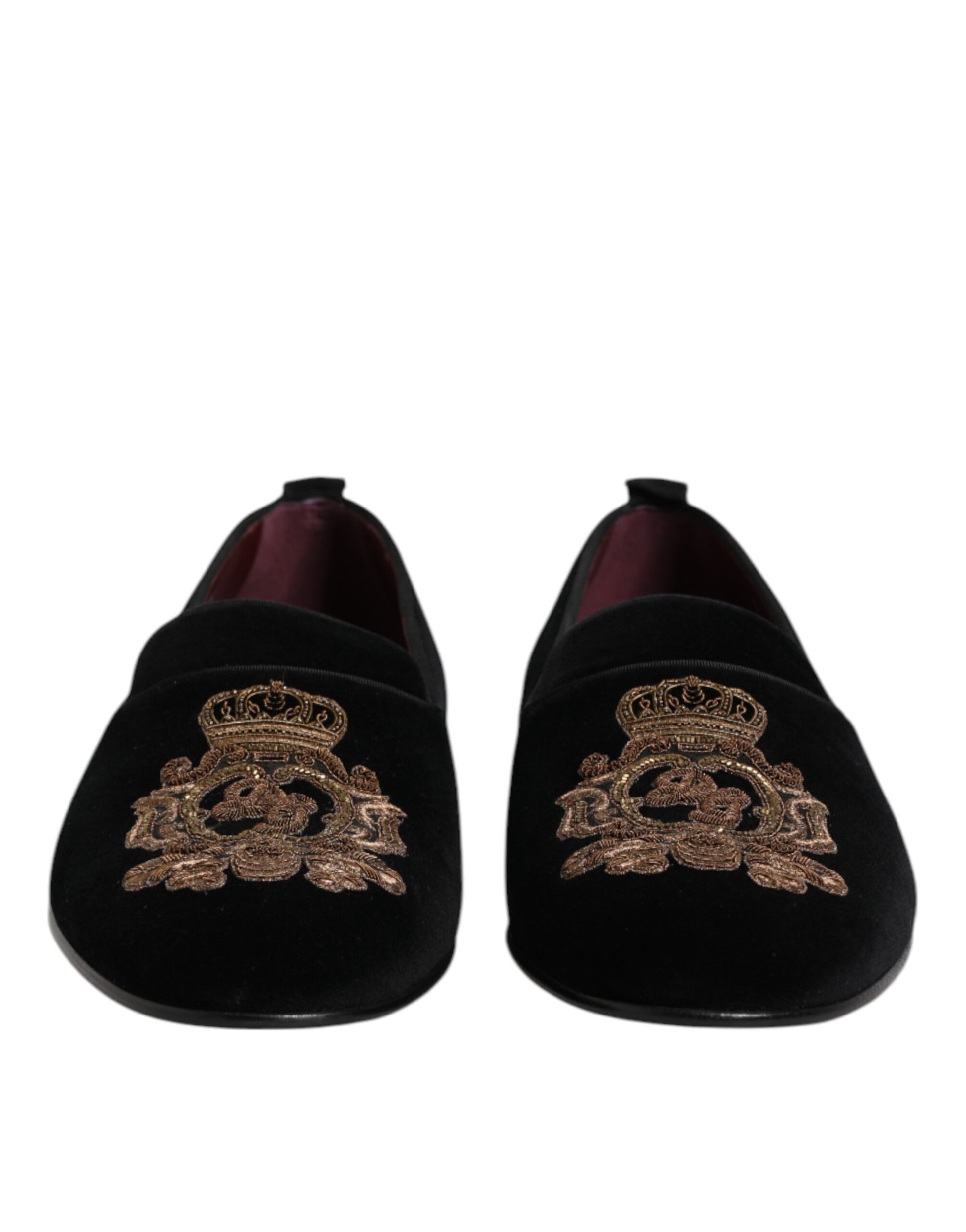Dolce & Gabbana Black Velvet Gold Crown Mens Loafers Shoes Dolce & Gabbana