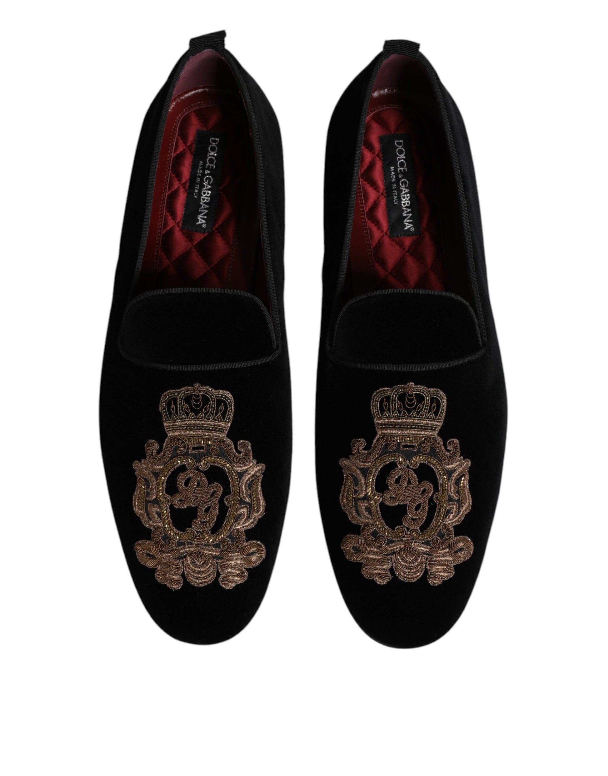 Dolce & Gabbana Black Velvet Gold Crown Mens Loafers Shoes Dolce & Gabbana
