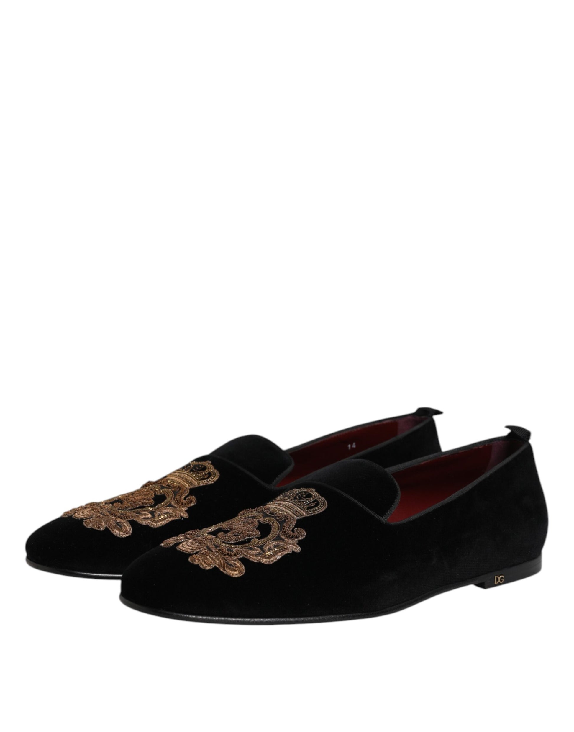 Dolce & Gabbana Black Velvet Gold Crown Mens Loafers Shoes Dolce & Gabbana