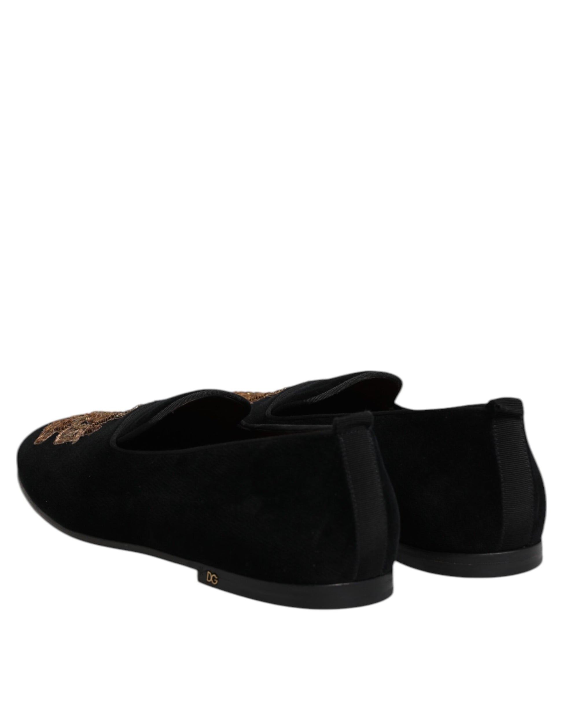 Dolce & Gabbana Black Velvet Gold Crown Mens Loafers Shoes Dolce & Gabbana