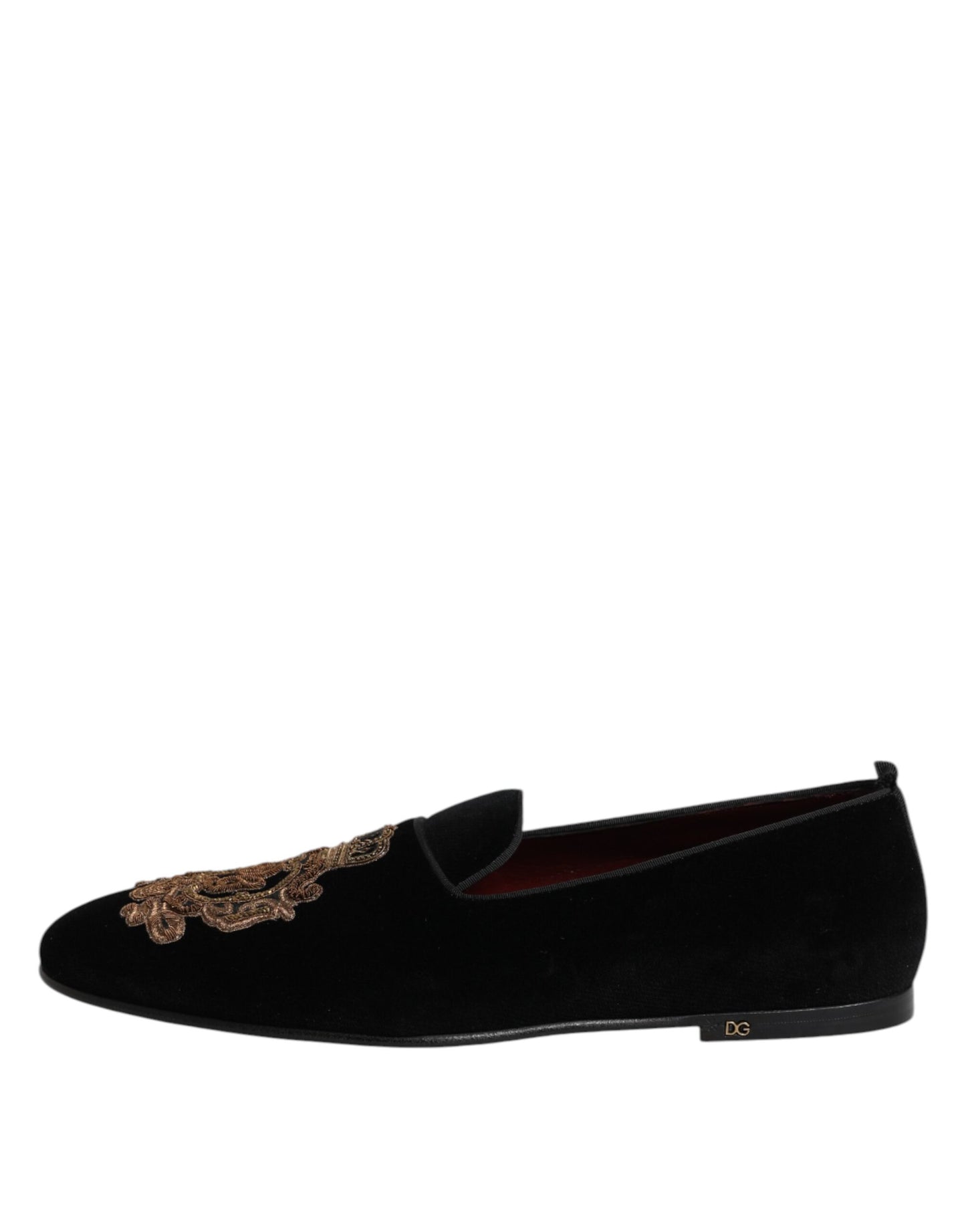 Dolce & Gabbana Black Velvet Gold Crown Mens Loafers Shoes Dolce & Gabbana