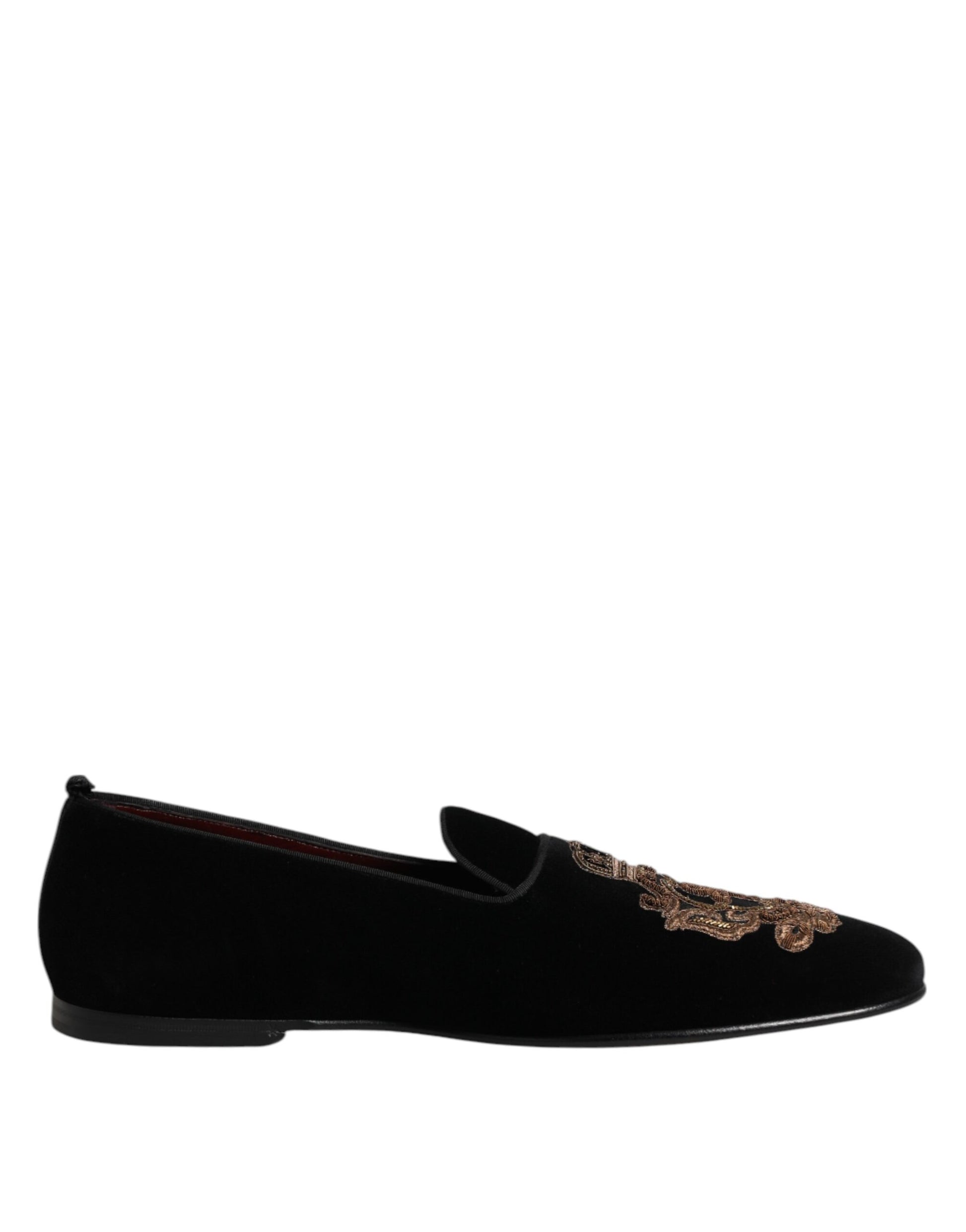 Dolce & Gabbana Black Velvet Gold Crown Mens Loafers Shoes Dolce & Gabbana