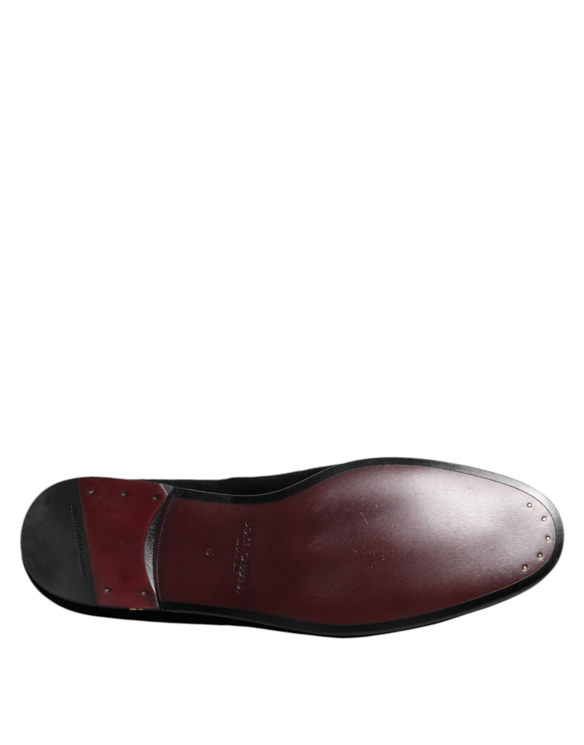 Dolce & Gabbana Black Velvet Gold Crown Mens Loafers Shoes Dolce & Gabbana