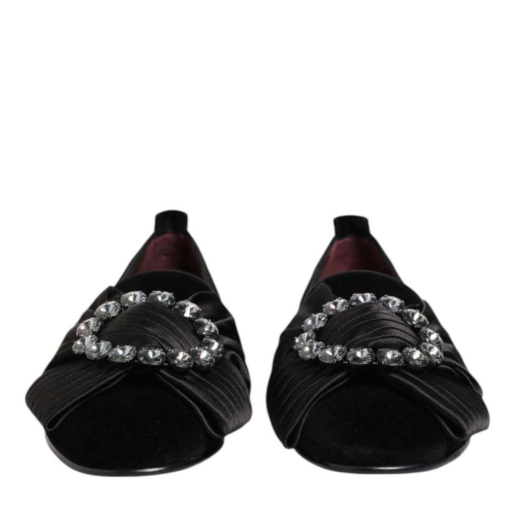 Dolce & Gabbana Black VATICANO Crystal Ribbon Slip On Shoes