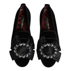Dolce & Gabbana Black VATICANO Crystal Ribbon Slip On Shoes