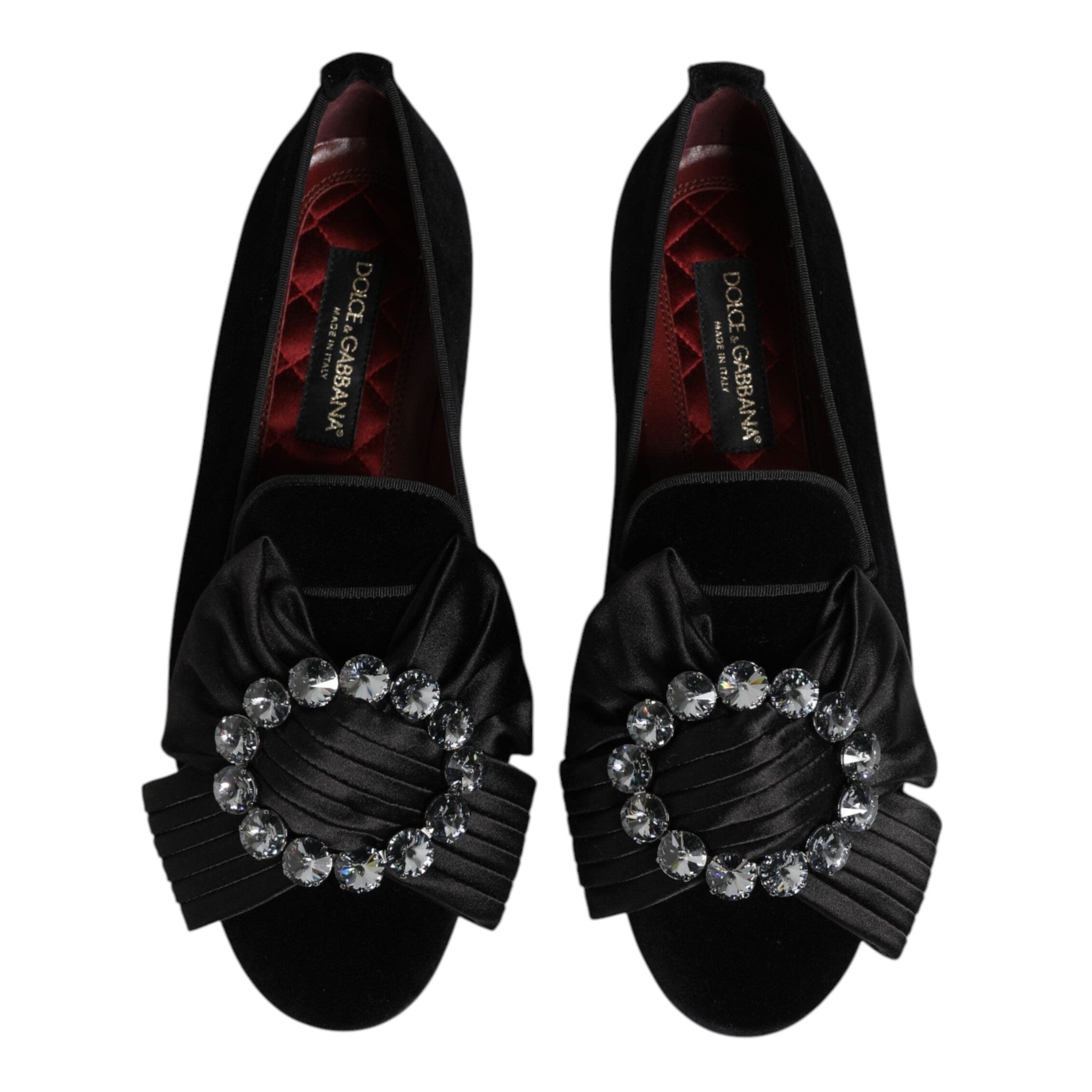 Dolce & Gabbana Black VATICANO Crystal Ribbon Slip On Shoes