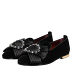 Dolce & Gabbana Black VATICANO Crystal Ribbon Slip On Shoes