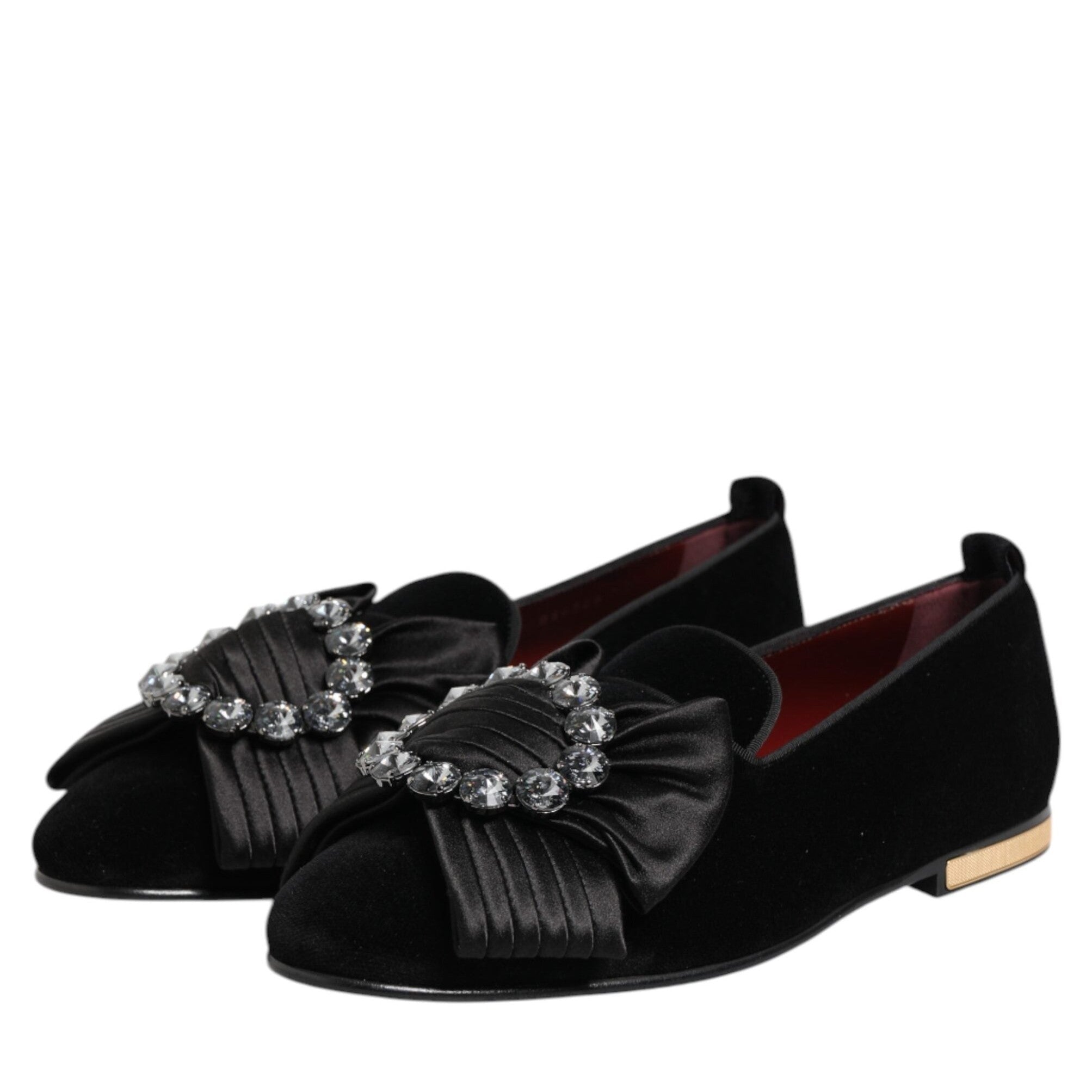 Dolce & Gabbana Black VATICANO Crystal Ribbon Slip On Shoes