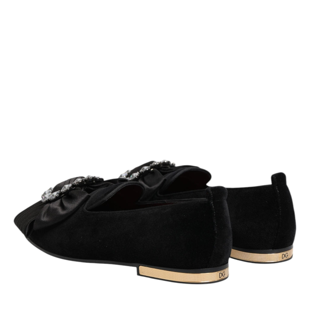 Dolce & Gabbana Black VATICANO Crystal Ribbon Slip On Shoes