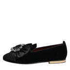 Dolce & Gabbana Black VATICANO Crystal Ribbon Slip On Shoes