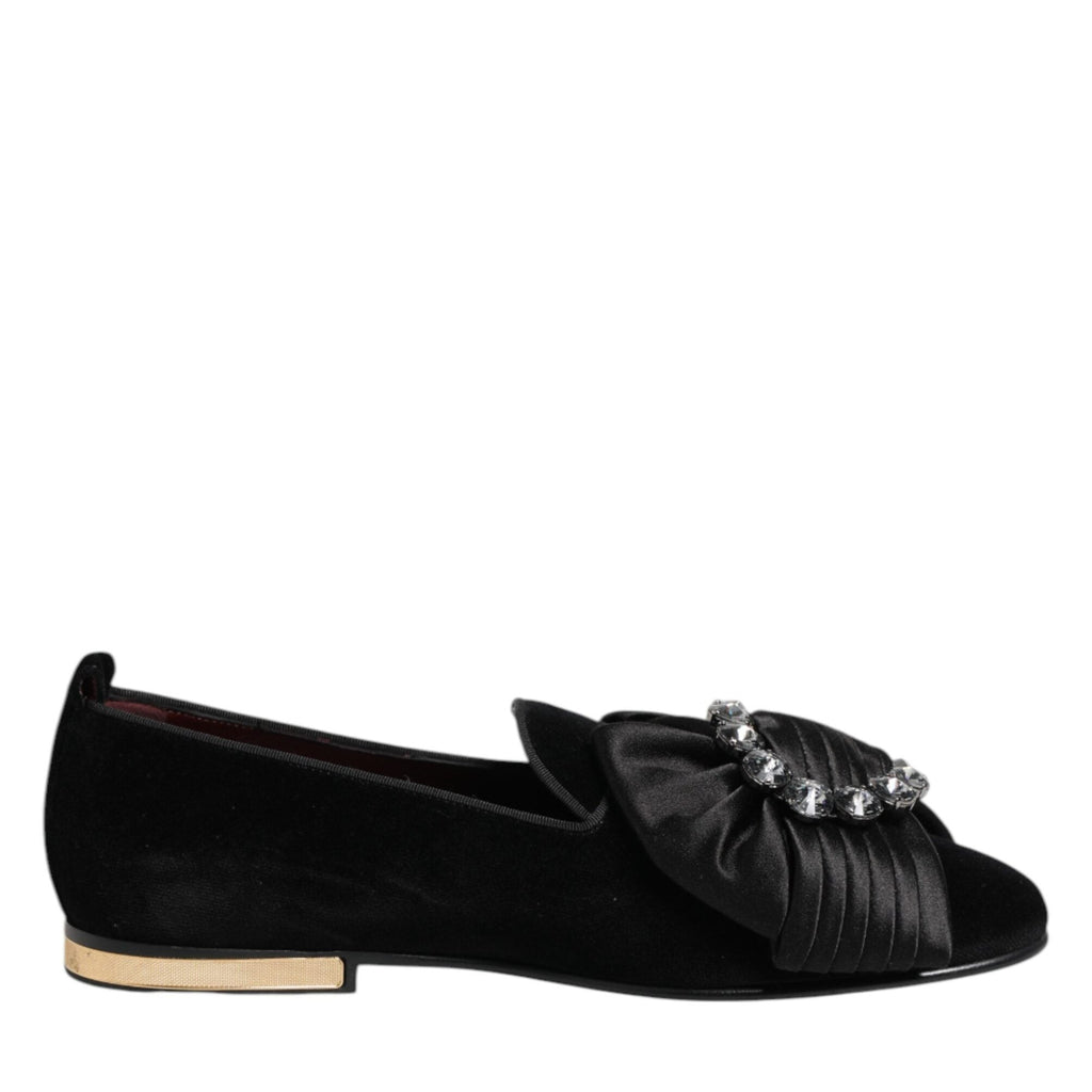 Dolce & Gabbana Black VATICANO Crystal Ribbon Slip On Shoes