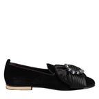 Dolce & Gabbana Black VATICANO Crystal Ribbon Slip On Shoes