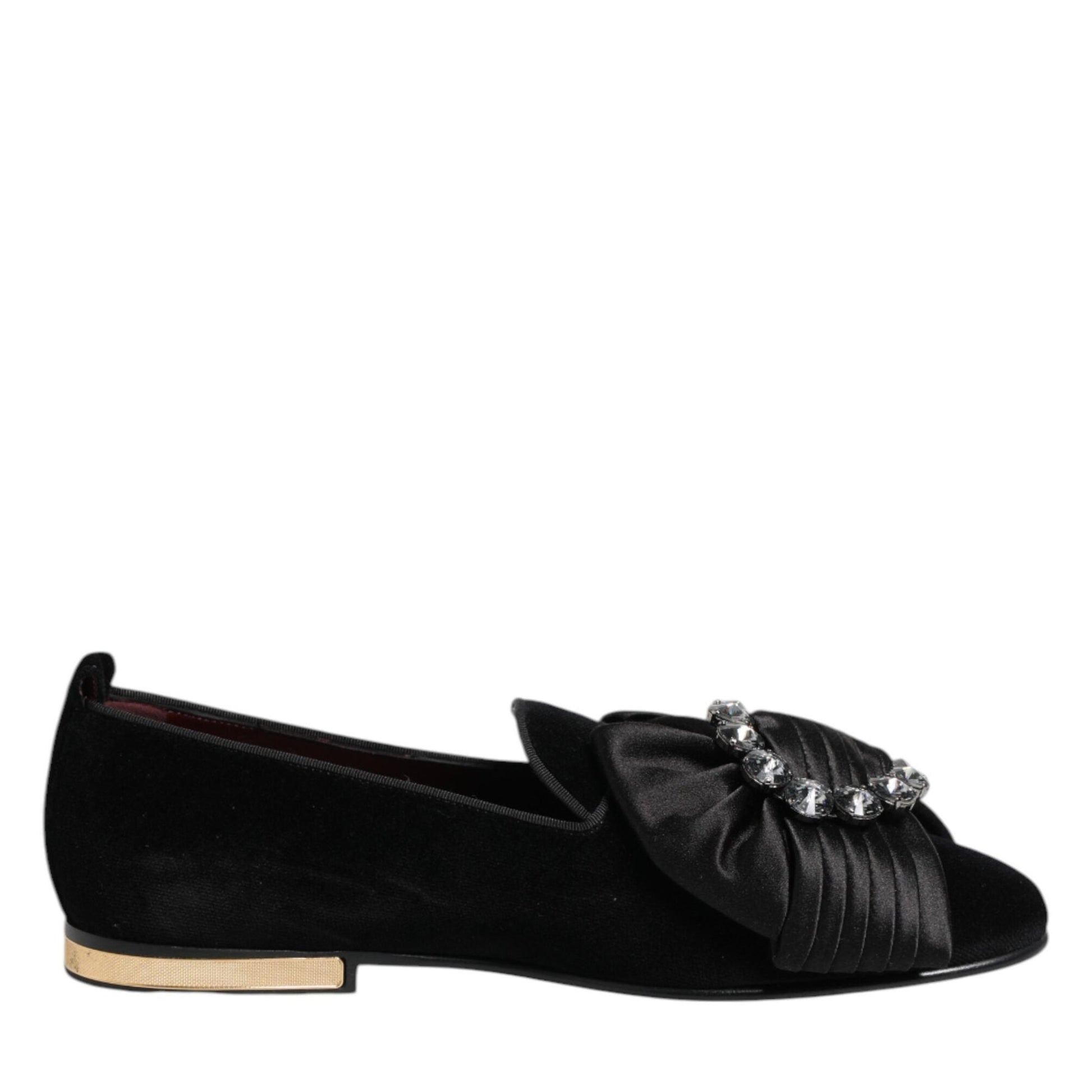 Dolce & Gabbana Black VATICANO Crystal Ribbon Slip On Shoes Dolce & Gabbana