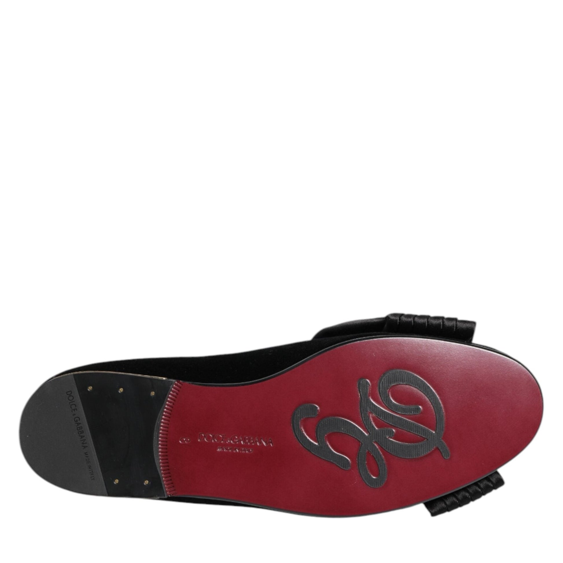 Dolce & Gabbana Black VATICANO Crystal Ribbon Slip On Shoes Dolce & Gabbana