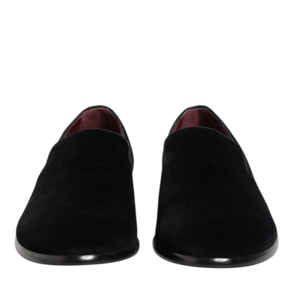 Dolce & Gabbana Black Velvet Loafers Formal Men Dress Shoes