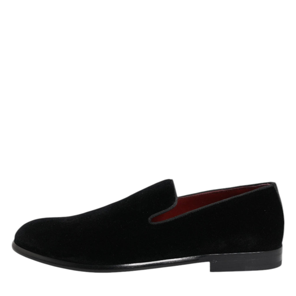 Dolce & Gabbana Black Velvet Loafers Formal Men Dress Shoes