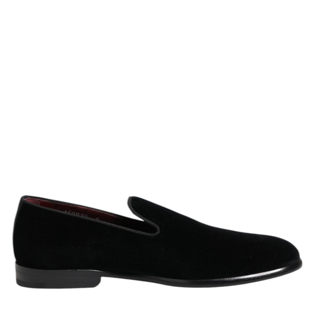 Dolce & Gabbana Black Velvet Loafers Formal Men Dress Shoes