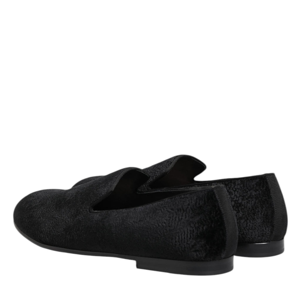 Dolce & Gabbana Black Jacquard Loafers Formal Men Dress Shoes