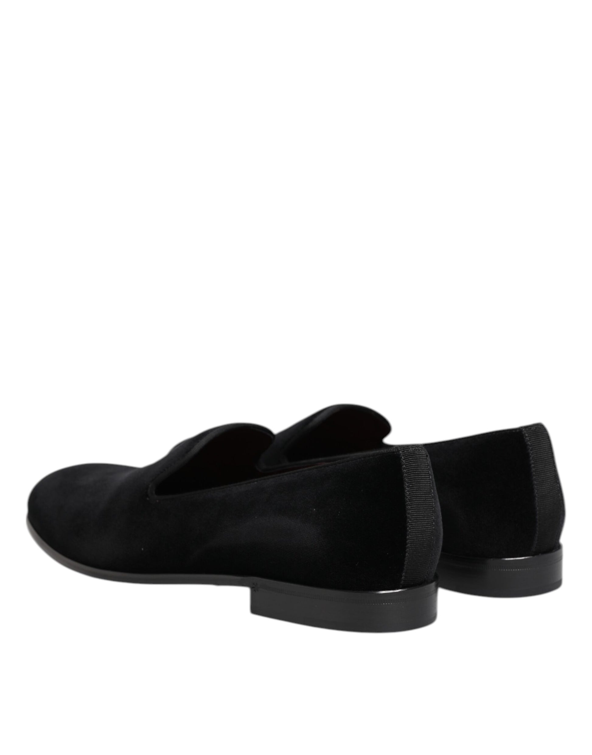 Dolce & Gabbana Black Velvet Slip On Loafers Men Formal Shoes Dolce & Gabbana
