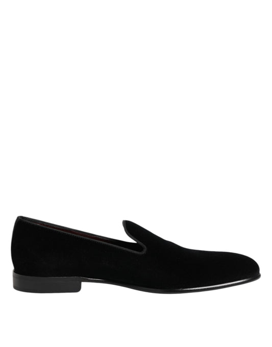 Dolce & Gabbana Black Velvet Slip On Loafers Men Formal Shoes Dolce & Gabbana