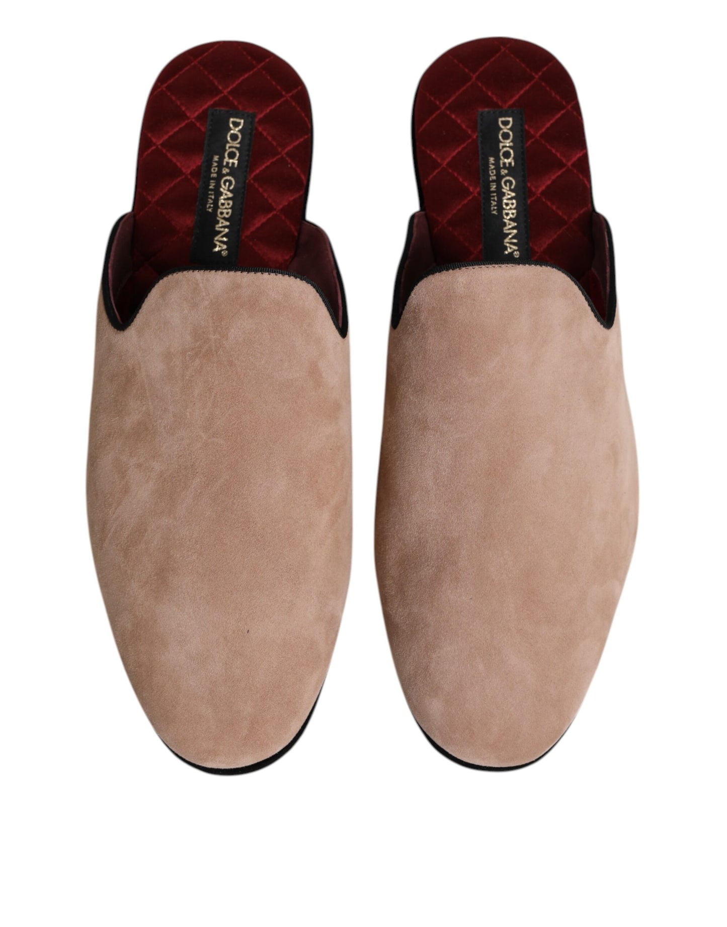 Dolce & Gabbana Beige Suede Leather Slides Flat Slipper Shoes Dolce & Gabbana