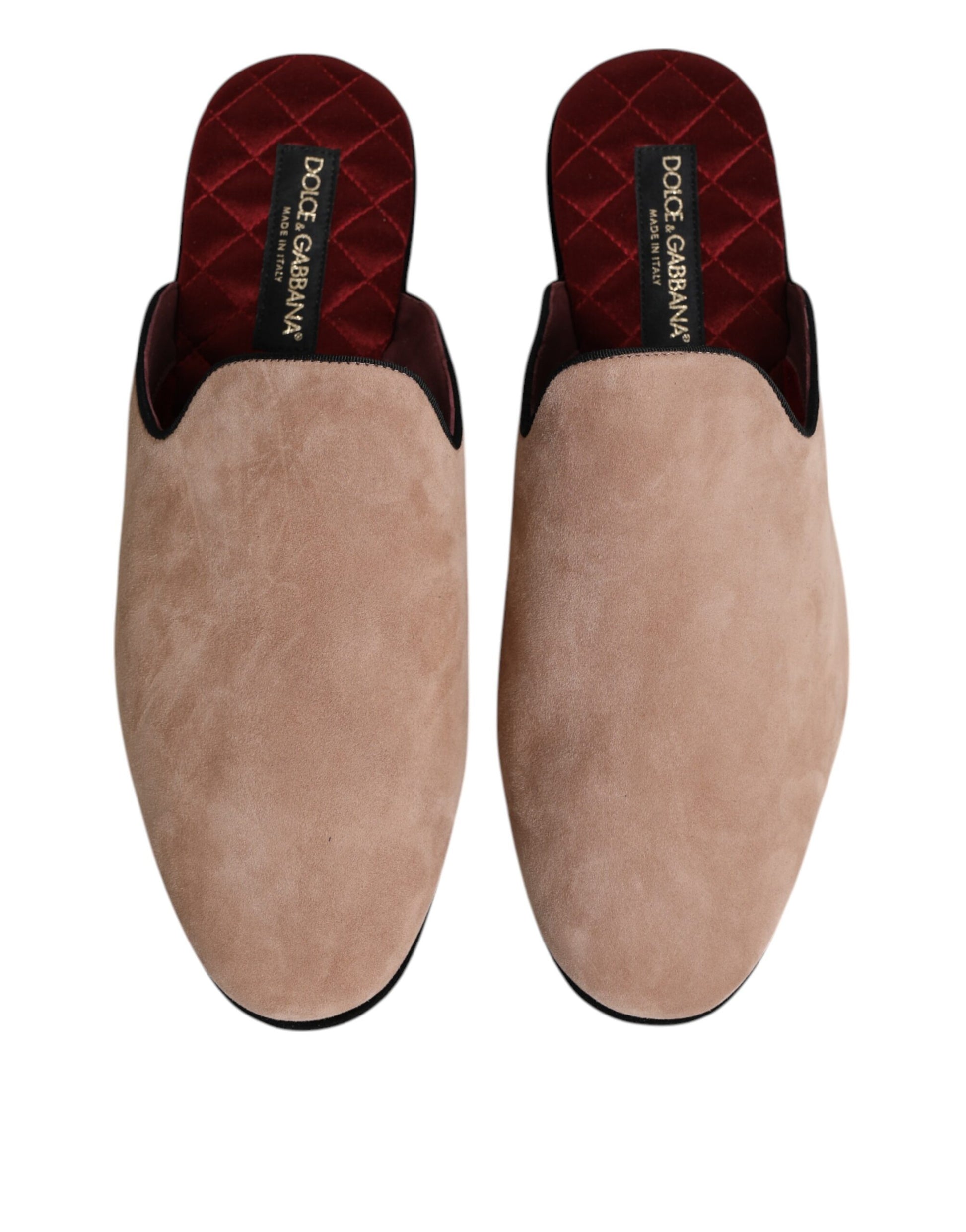Dolce & Gabbana Beige Suede Leather Slides Flat Slipper Shoes Dolce & Gabbana