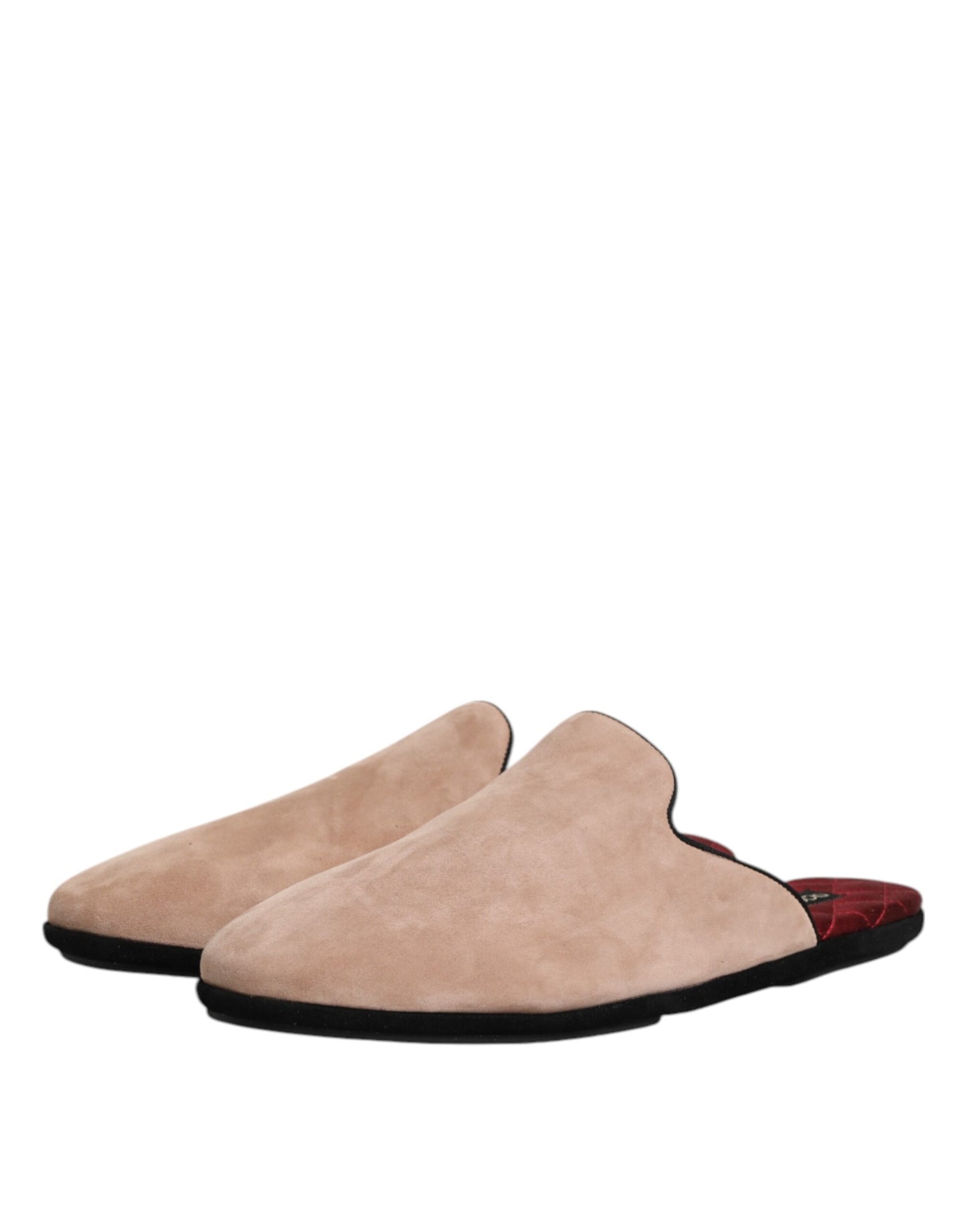 Dolce & Gabbana Beige Suede Leather Slides Flat Slipper Shoes Dolce & Gabbana