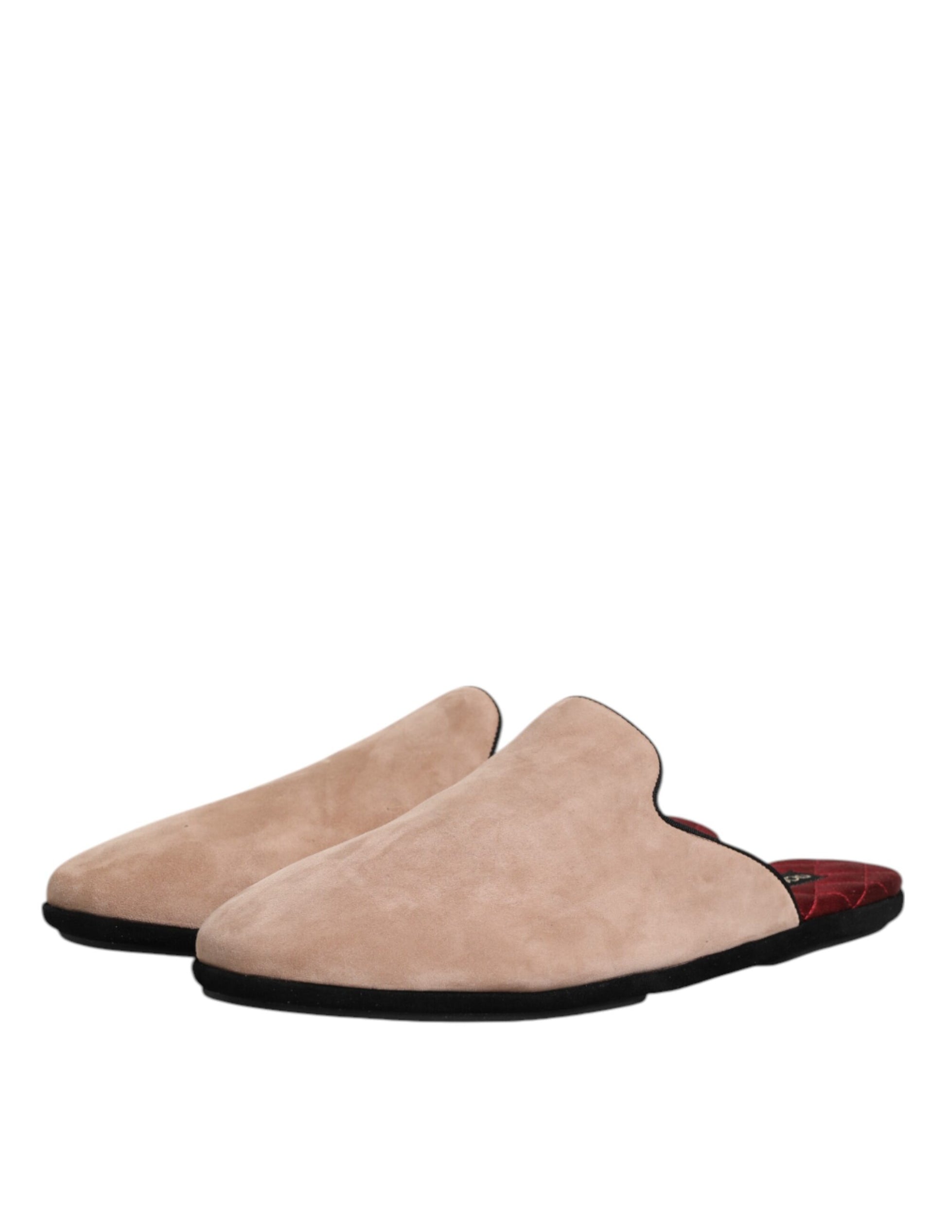 Dolce & Gabbana Beige Suede Leather Slides Flat Slipper Shoes Dolce & Gabbana