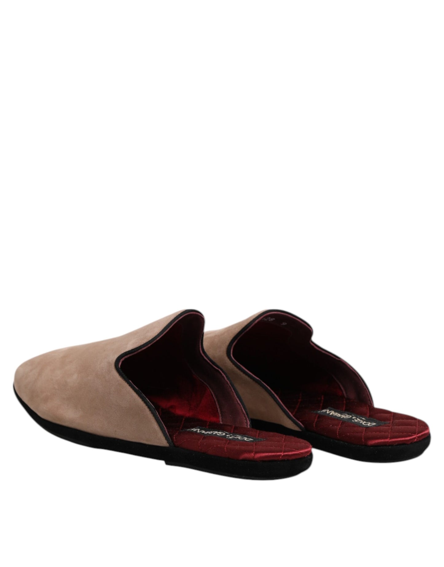 Dolce & Gabbana Beige Suede Leather Slides Flat Slipper Shoes Dolce & Gabbana