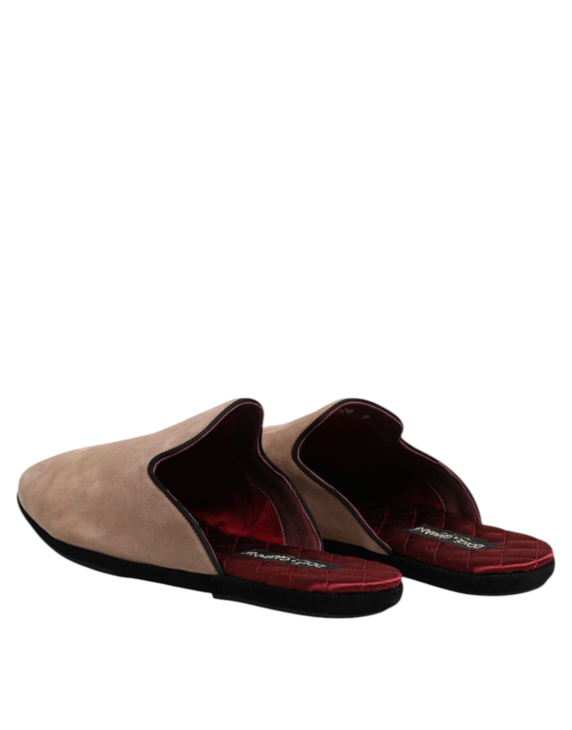 Dolce & Gabbana Beige Suede Leather Slides Flat Slipper Shoes Dolce & Gabbana