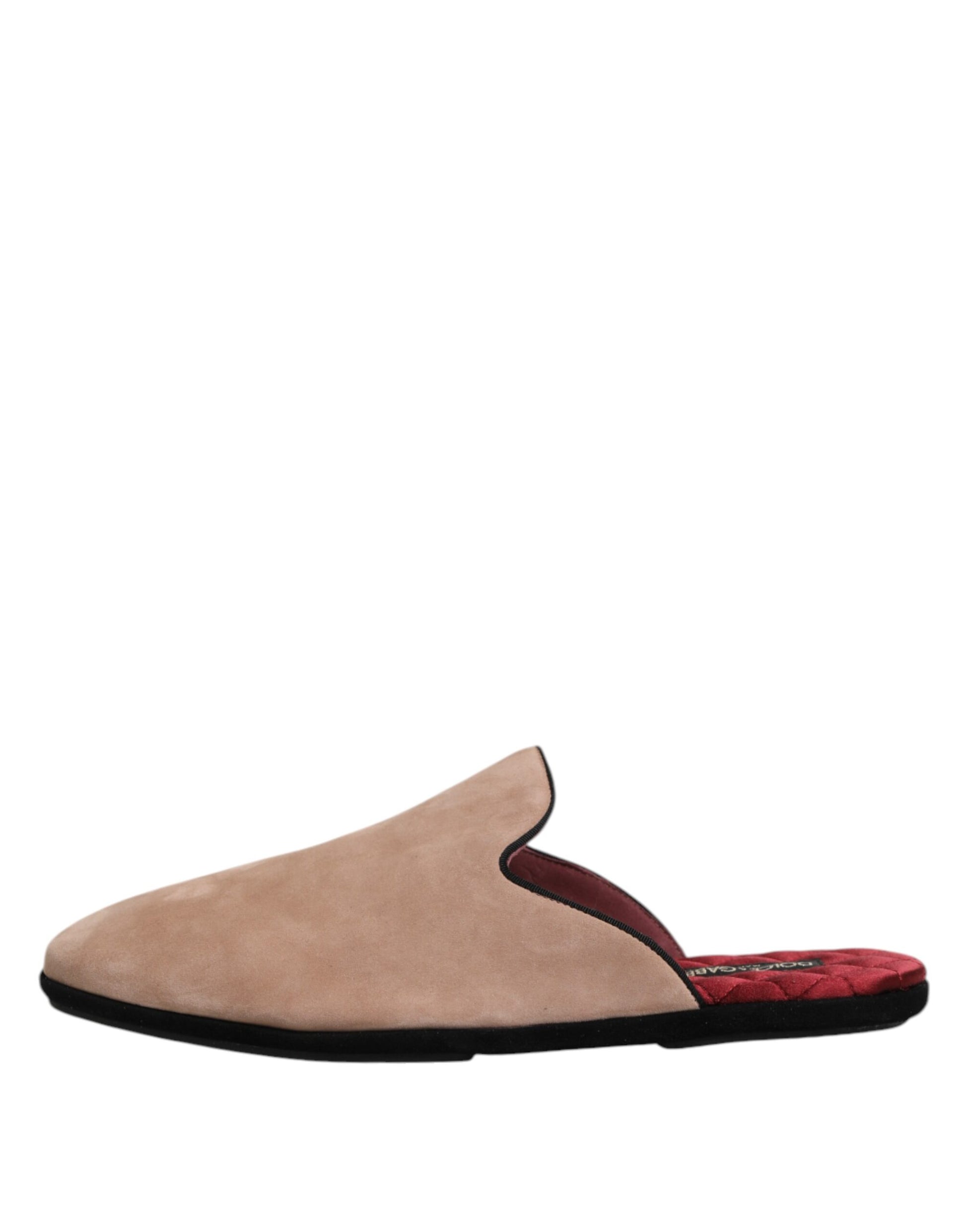 Dolce & Gabbana Beige Suede Leather Slides Flat Slipper Shoes Dolce & Gabbana