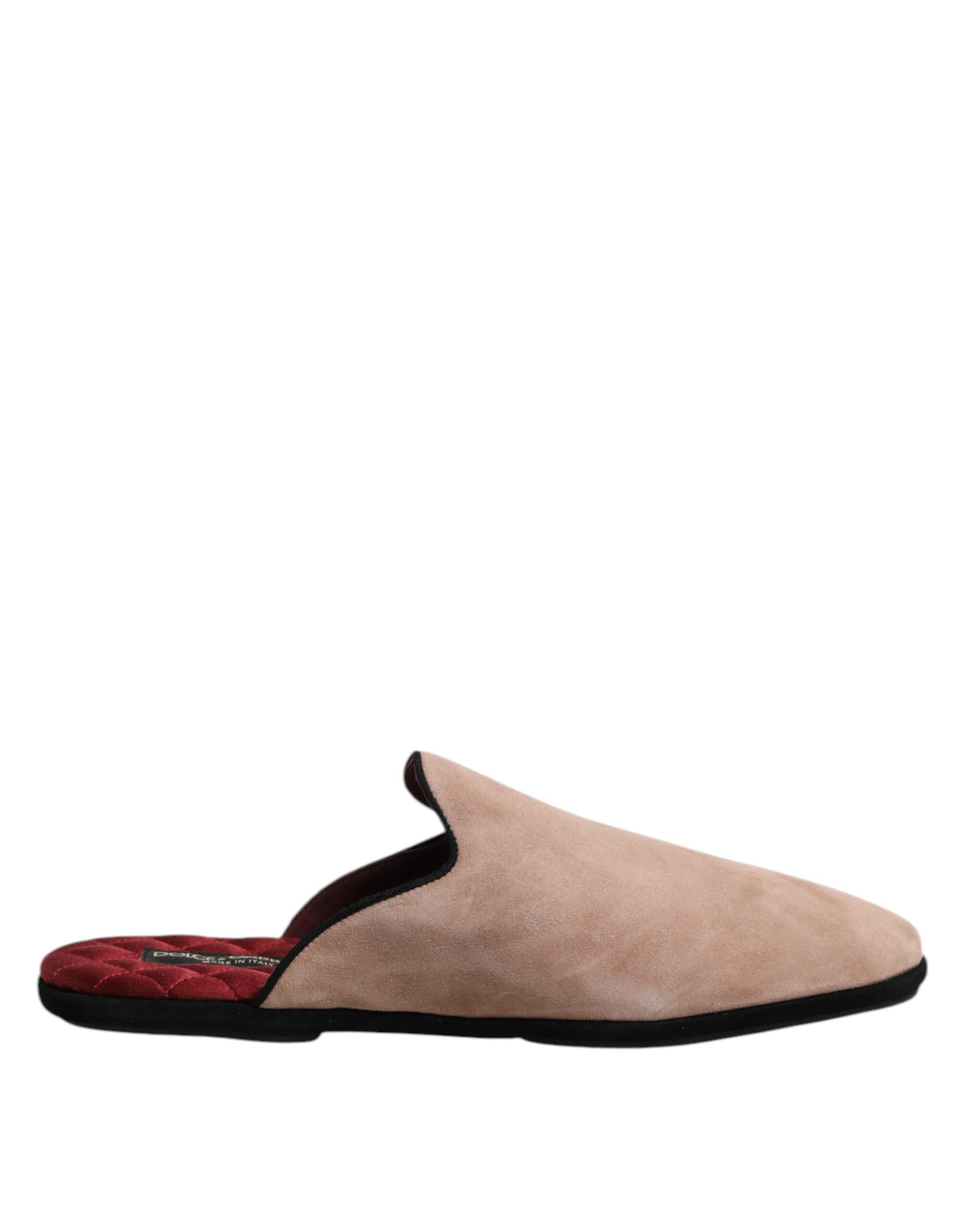 Dolce & Gabbana Beige Suede Leather Slides Flat Slipper Shoes Dolce & Gabbana
