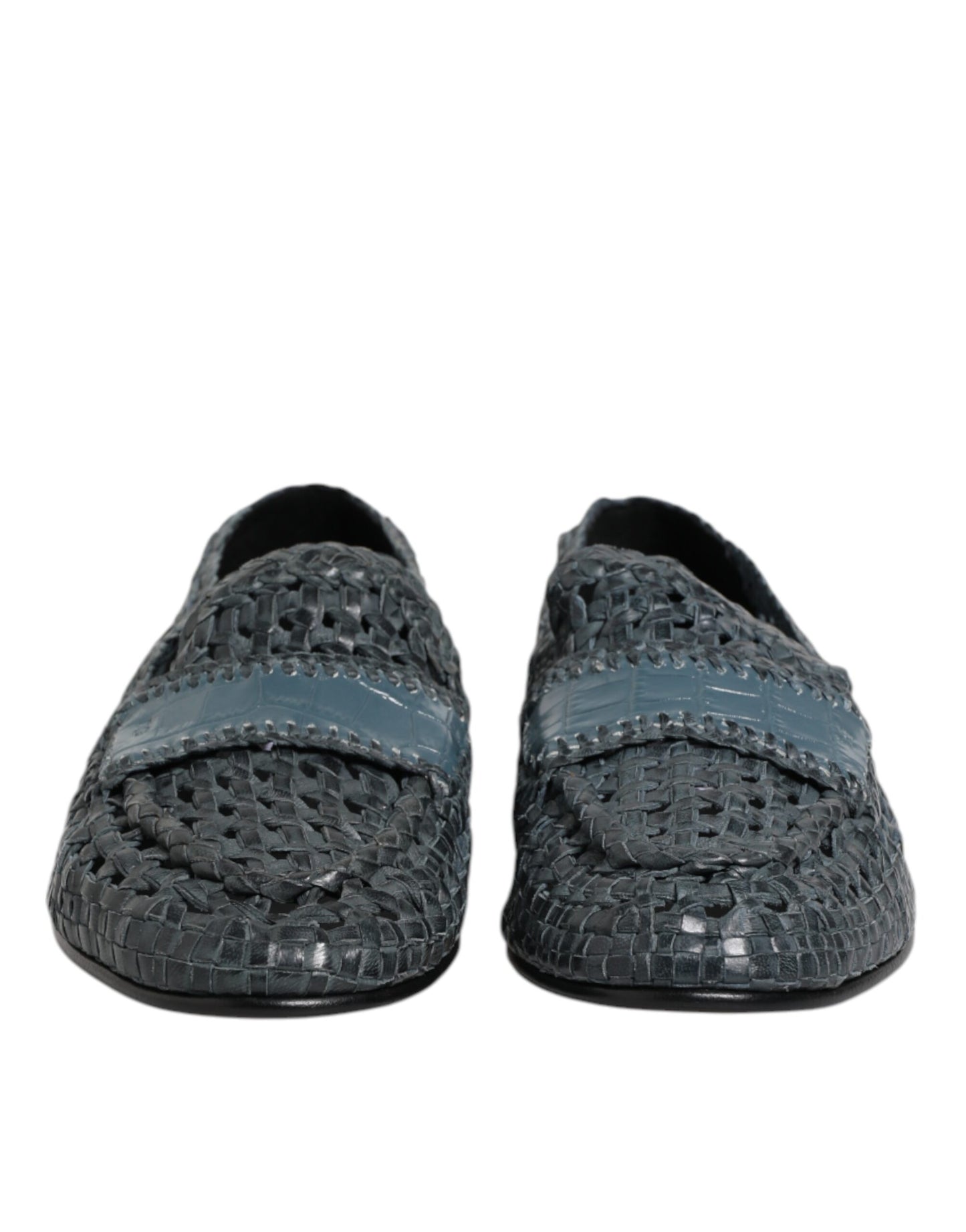 Dolce & Gabbana Blue Woven Raffia Slip On Loafers Shoes Dolce & Gabbana