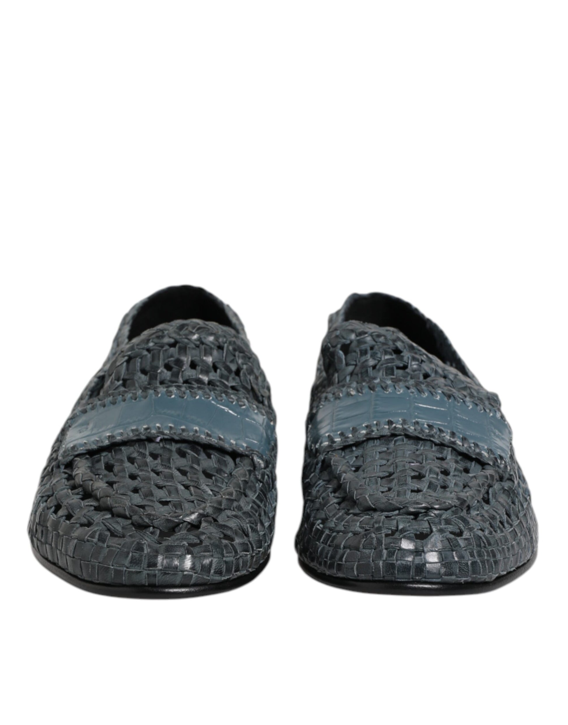 Dolce & Gabbana Blue Woven Raffia Slip On Loafers Shoes Dolce & Gabbana