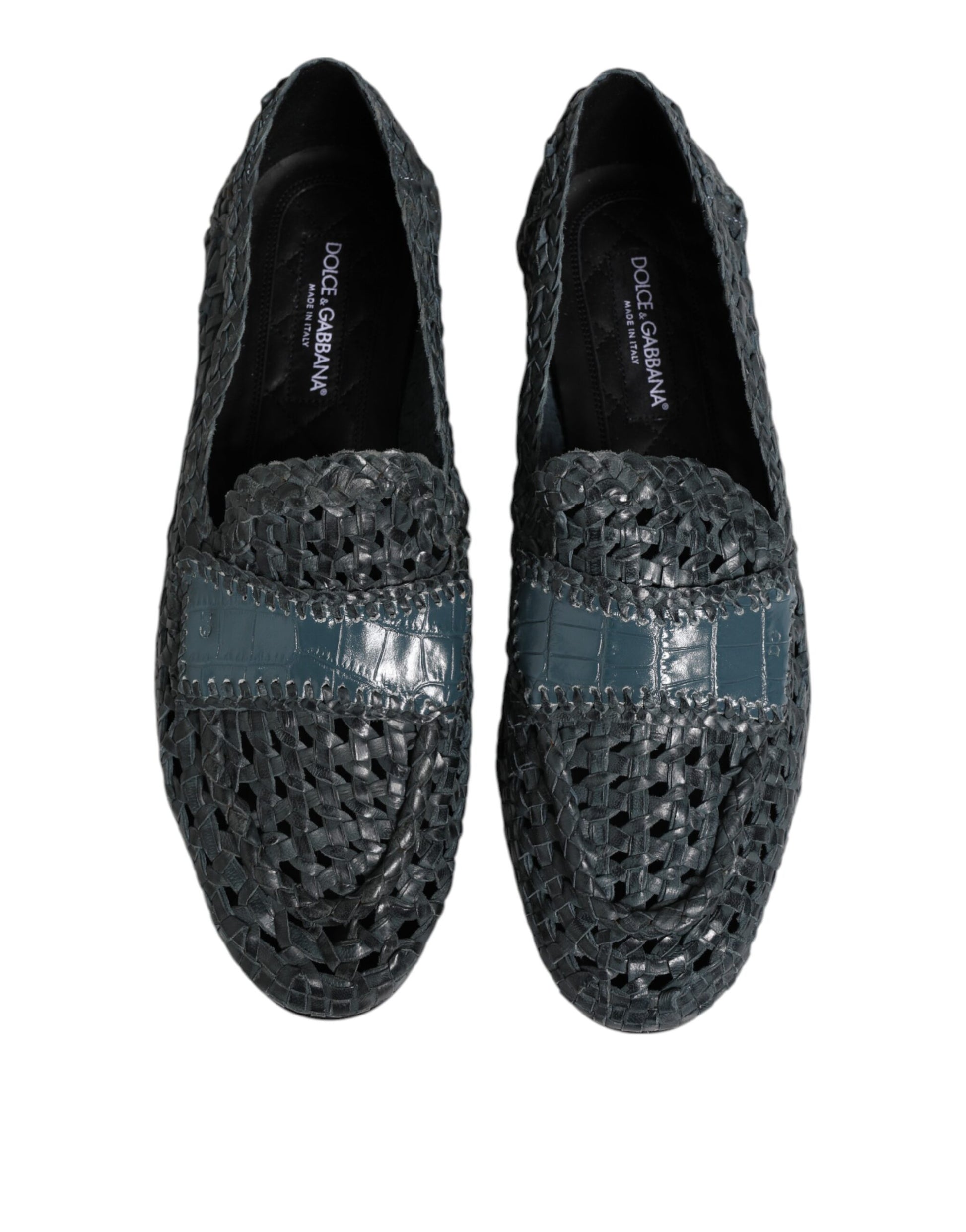 Dolce & Gabbana Blue Woven Raffia Slip On Loafers Shoes Dolce & Gabbana