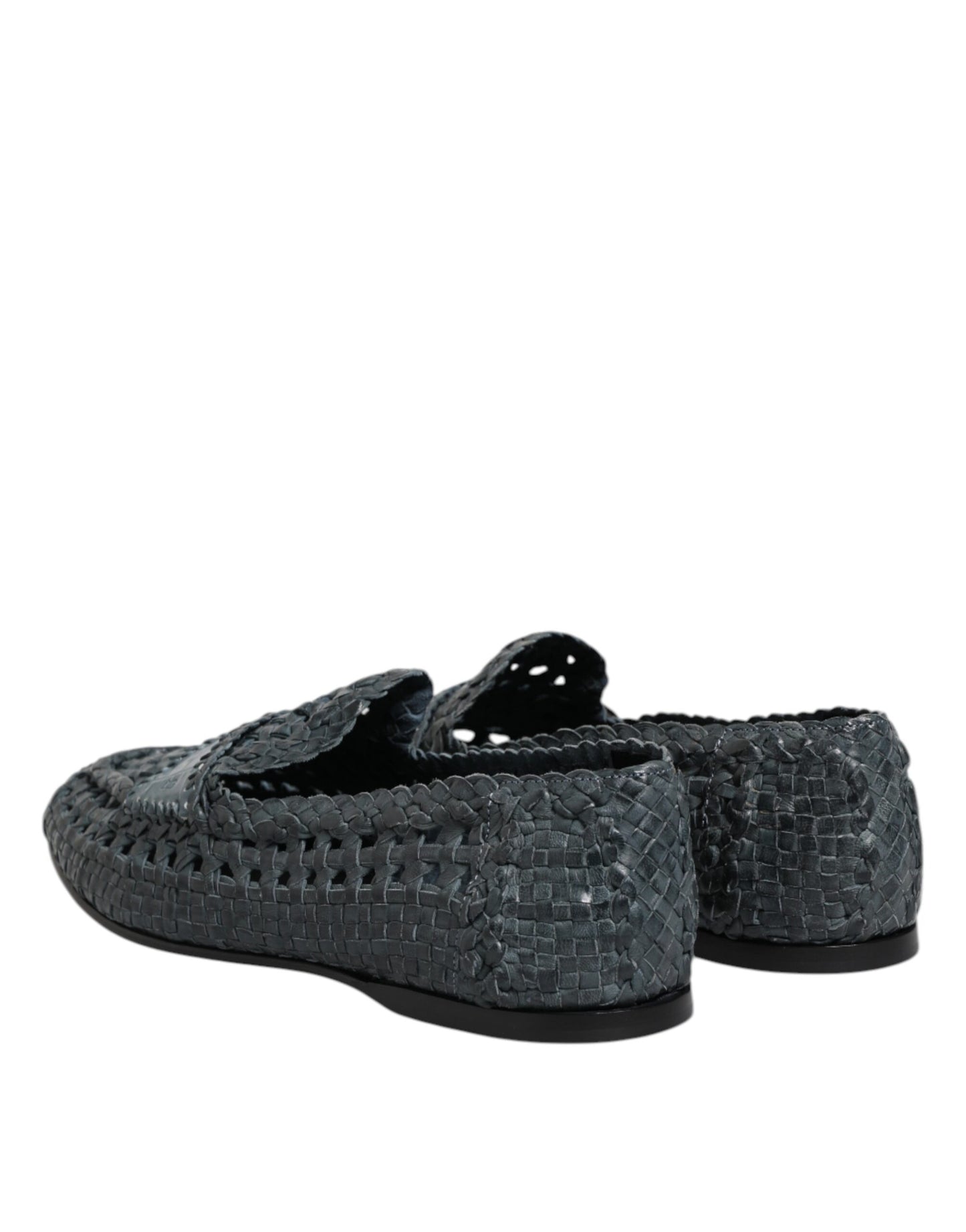 Dolce & Gabbana Blue Woven Raffia Slip On Loafers Shoes Dolce & Gabbana