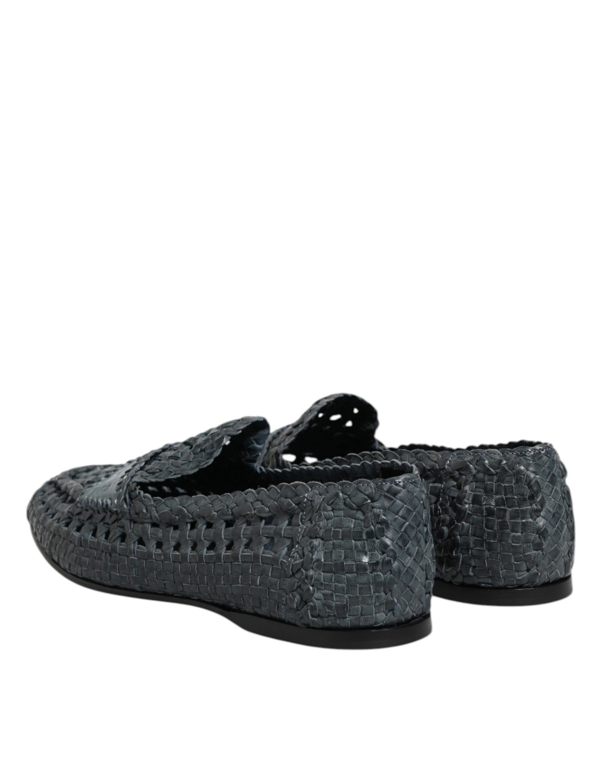 Dolce & Gabbana Blue Woven Raffia Slip On Loafers Shoes Dolce & Gabbana