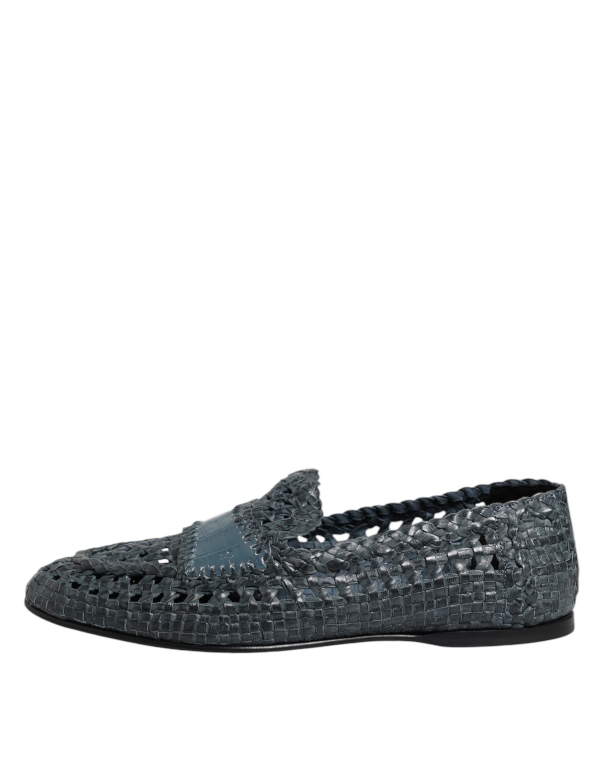 Dolce & Gabbana Blue Woven Raffia Slip On Loafers Shoes Dolce & Gabbana
